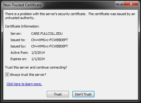 You will be prompted with a warning regarding Non-Trusted Certificate you can safely ignore this warning.