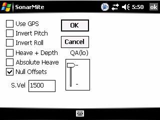 Now select Device>SonarMite and select the previously assigned COM port (in this case COM 8) Leave the other settings as per default (9600,8,n,1 no flow control) Select OK and the