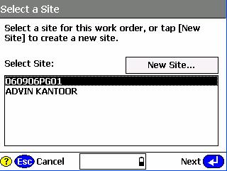Start SCS900 and create a new Work Order Select the site or create a new one (A site