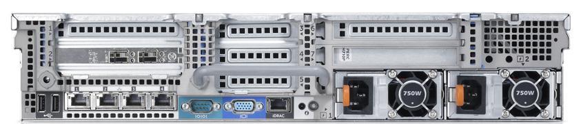 connector, idrac7 Enterprise port, PCIe slots, and power supplies.