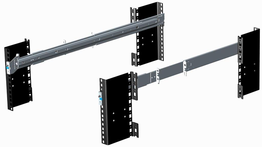 governing proper rail selection include the spacing between the front and rear mounting flanges of the rack, the type and location of any equipment mounted in the back of the rack such as power