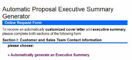 Executive Summary tool Allows users to create a customized Executive Summary based on factors