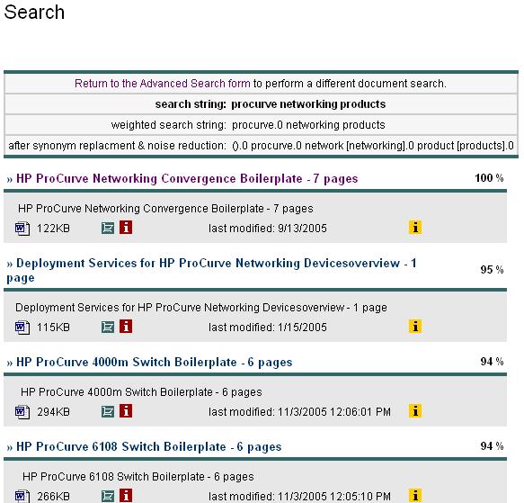 Finding content using advanced search Results page: Search word matches bring the document to the top of the page Note: yellow icon to view how many of the search words were found.