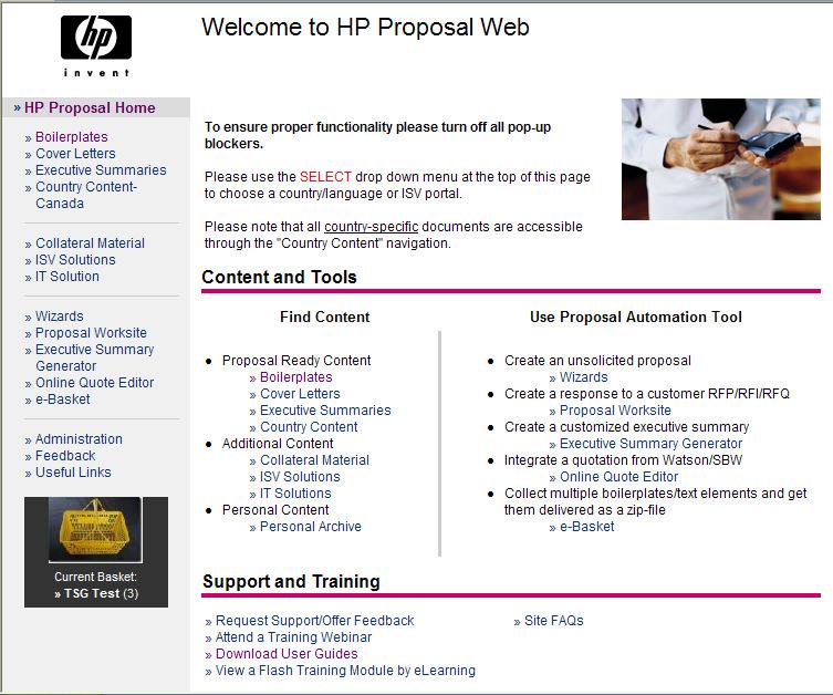 Proposal Web toolset Standalone content Proposal-ready documents, data sheets, ISV solutions, references, and links Proposal Wizard Customized unsolicited proposals Executive Summary Generator