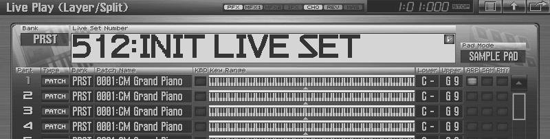 Playing Two or More Sounds Simultaneously (Layer/Split) Initializing the live set 1. In the Live Play (Layer/Split) screen, press [F2 (Utility)], and then press [F6 (Initialize)]. 2.