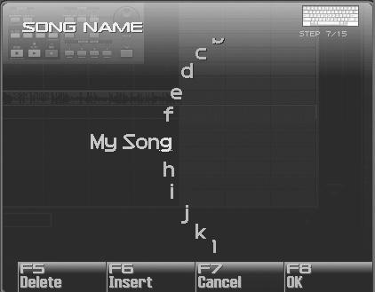 The Write Menu screen appears. 2. Use / to select Song, and then press [F8 (Select)]. The Song Name window appears. 3. Assign a name to the song. 4.