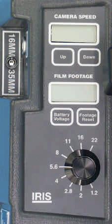 FOOTAGE, SPEED & FORMAT (F) CONTROL CONSOLE (LEFT SIDE) FILM FOOTAGE / BATTERY CHECK (F/V) This display gives the number of feet of film Exposed.
