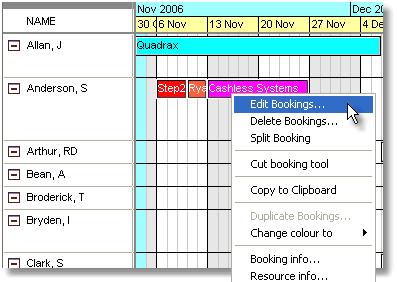 As an example, if an employee leaves the company, the bookings assigned to that resource can be quickly moved to