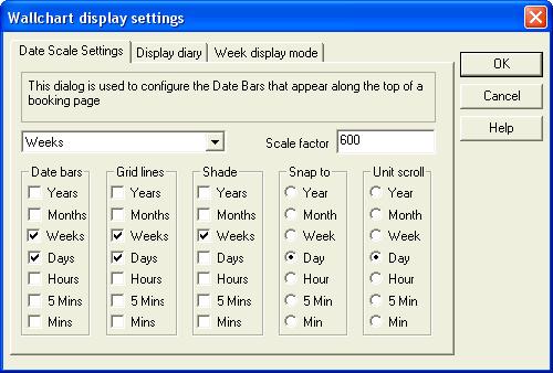 The wallchart view Customising date scale settings Select 'View', 'Display settings...', 'Date scale settings' tab from the menu. Short-cut: 'Display settings' icon, 'Date scale settings' tab.