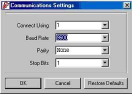 Figure 57: Communication Settings for computer's Com port. It must match with COM port settings on CyberScan 110 meter.