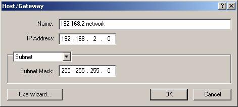 Figure 3-19. Host/Gateway Window, Reduced Note that based on the above settings, all traffic going to this subnet will be encrypted.