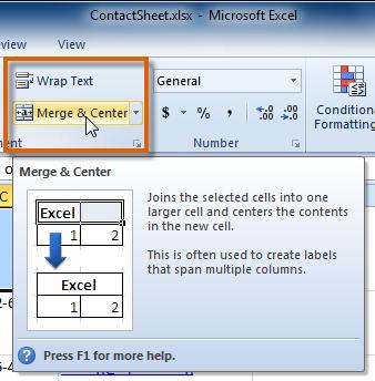 tab. Selecting the Merge & Center command 3.