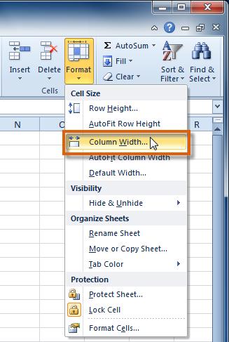 Increasing the column width 4. The Column Width dialog box appears. Enter a specific measurement. Increasing column width to 258 pixels 5. Click OK.