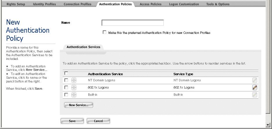 Configuring Authentication» To view the list of all Authentication Services, click the Authentication Services link under the page name in the left-hand panel of the page.