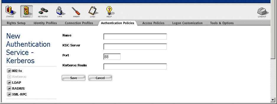 Configuring Authentication Figure 5-18. Creating a New Authentication Service - Kerberos Step 5.
