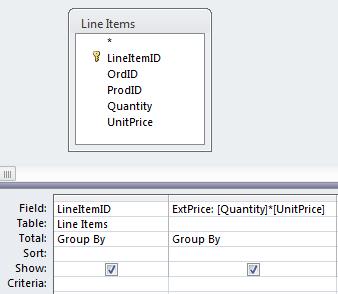 Calculated Fields A query can also use calculated expressions. Example: List the extended prices for each line item.