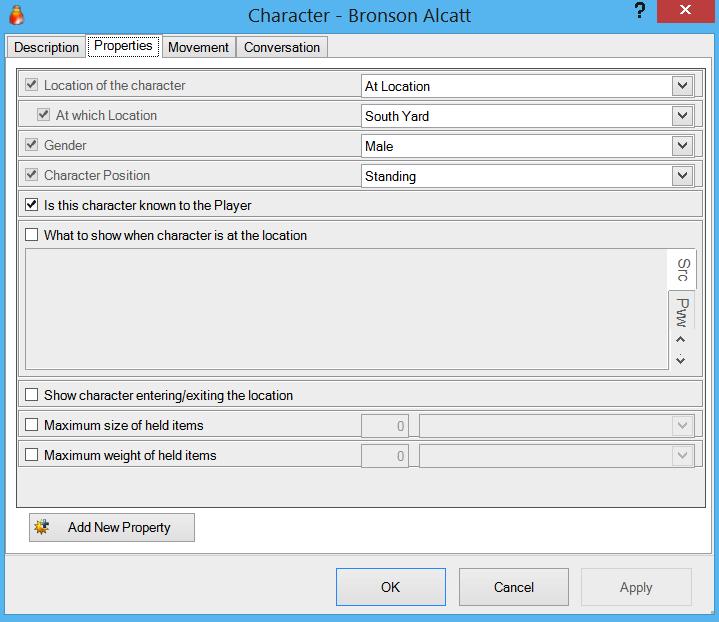 Create your first character. 1. In the Add Items section, click on Character. 2. In the Proper Name box, type your character's proper name, Bronson Alcatt, in our example.