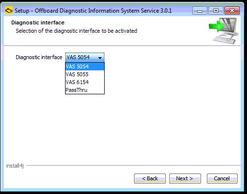9. Select the model tester and model diagnostic head you have from the drop down menu