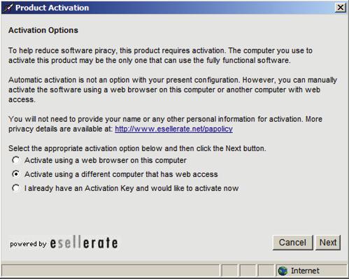 2. When the Product Activation screen
