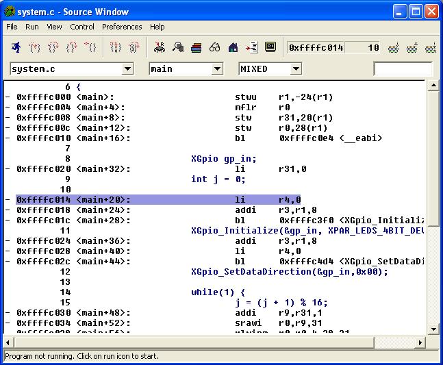 XPS Debug Environment GDB provides graphical interface for