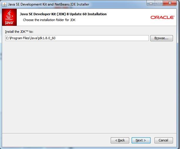 3. From the new window, you can change the installation folder for the JDK by click the