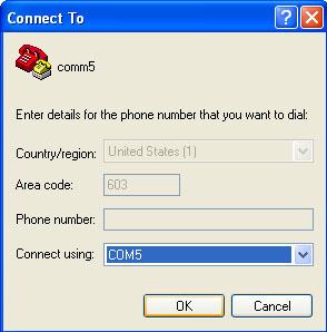 In the Connect To dialog, press the check mark next to the Connect using drop down box and select the COM port associated with the SO2Rxlat