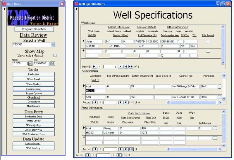 Specifications Report Select Specifications from the Main Menu to open the Specifications window,