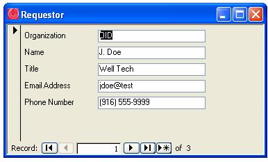 Select the requestor from the drop down list or add a new requestor by pressing New and filling out the dialog as shown.