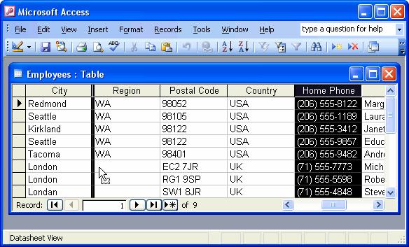 112 Microsoft Access 2003 Lesson 3-7: Rearranging Columns Figure 3-14 Moving a column to a new location in the datasheet. Click any field name and drag it to its new destination.