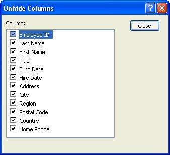Chapter Three: Finding, Filtering, and Formatting Data 115 Lesson 3-10: Hiding a Column Figure 3-19 Hide a field by rightclicking the field name and selecting Hide Columns from the shortcut menu.