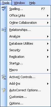 14 Microsoft Access 2003 Lesson 1-5: Using Menus Figure 1-7 The File menu. Figure 1-8 The Customize dialog box. Check to show more advanced menu commands.