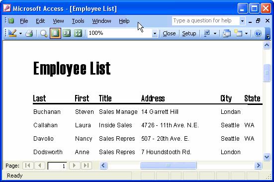 34 Microsoft Access 2003 Lesson 1-15: Tour of a Report Figure 1-27 Printed reports present information in an organized fashion. Figure 1-27 Managers like paper.