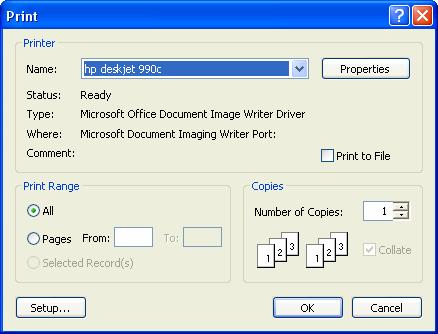 36 Microsoft Access 2003 Lesson 1-16: Previewing and Printing a Database Object Figure 1-28 The Print Preview toolbar. Figure 1-29 The Print Preview screen. Figure 1-30 The Print dialog box.