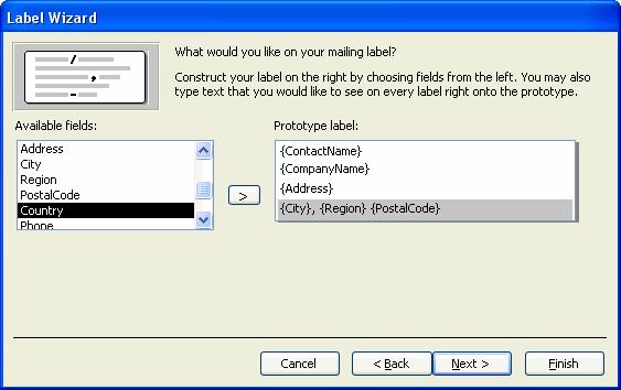84 Microsoft Access 2003 Lesson 2-13: Creating Mailing Labels with the Label Wizard Figure 2-28 Step One: Select the table or query to use for your