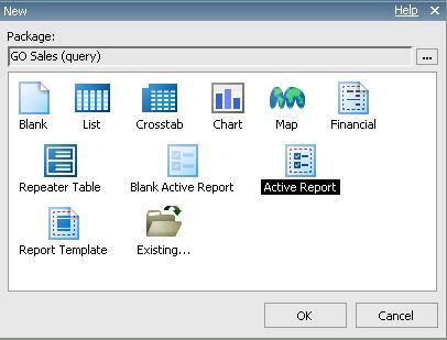 Visualization in Active Report Create a new Active Report with the imported Visualization - Login to Cognos Connection with the user having Report Author