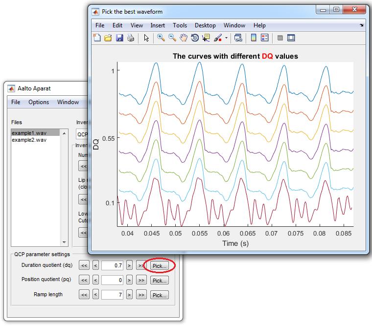 10 Figure 7: "Pick the best waveform" button Pick button opens a new window and visualizes the range of different waveforms on all the possible values of the parameter in question (see page 1).