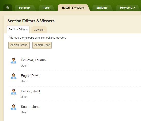 EDITORS AND VIEWERS On the Editors and Viewers Tab you can give