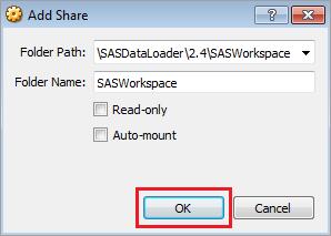 16 Chapter 3 / Set Up the vapp Using Oracle VM VirtualBox 10 Select OK to add SASWorkspace as the shared folder and to return to the Settings Window.