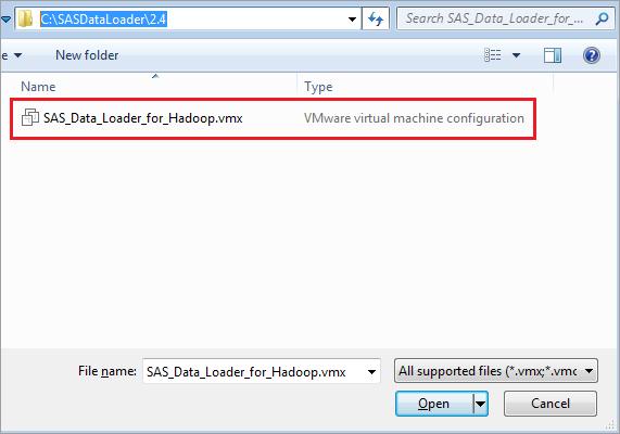 Select the VMX file for SAS Data Loader, and then click Open.