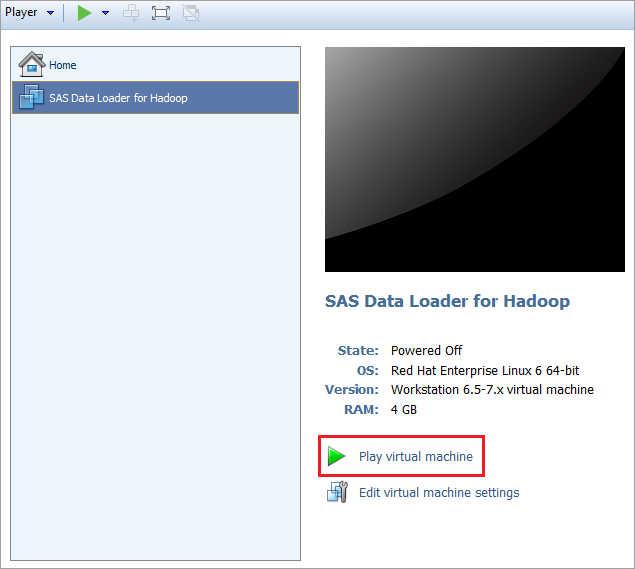 Step 1: Configure SAS Data Loader as a Virtual Machine 35 Note: The hypervisor requires a minute or two to start the vapp.
