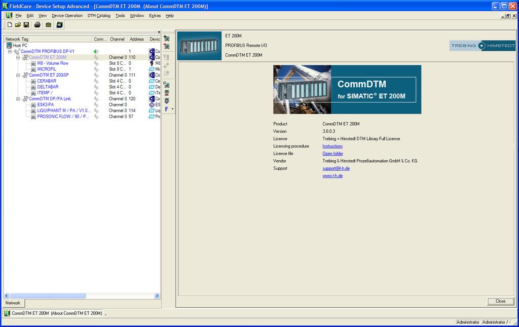About the CommDTM ET 200M Context Menu This functionality displays information about the installed CommDTM ET 200M. Fig.