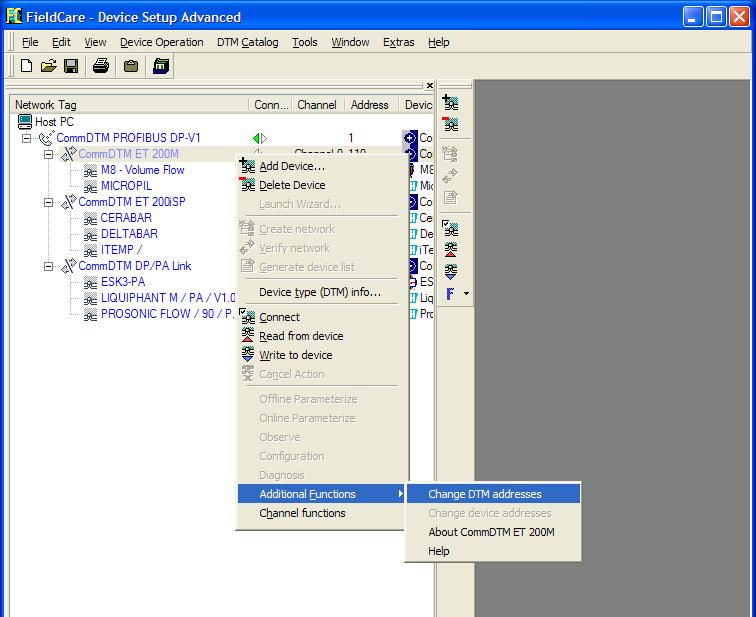 Context Menu Context Menu Click an entry in the project tree in the project window of the FDT frame application with the right mouse key. The context menu opens.