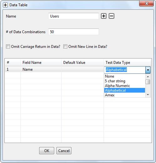 Step 4: Click on to add the Field Name and Select the Test Data Type