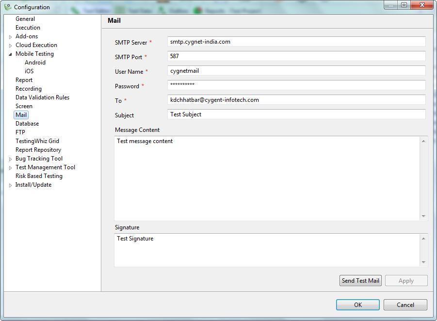 X. Mail: Configure Mail Account with TestingWhiz to Send Test Reports through Mail.