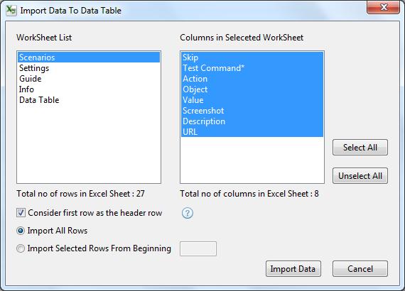 To move up a particular Data Table Value/Test Step. To move down a particular Data Table Value/Test Step. 2.