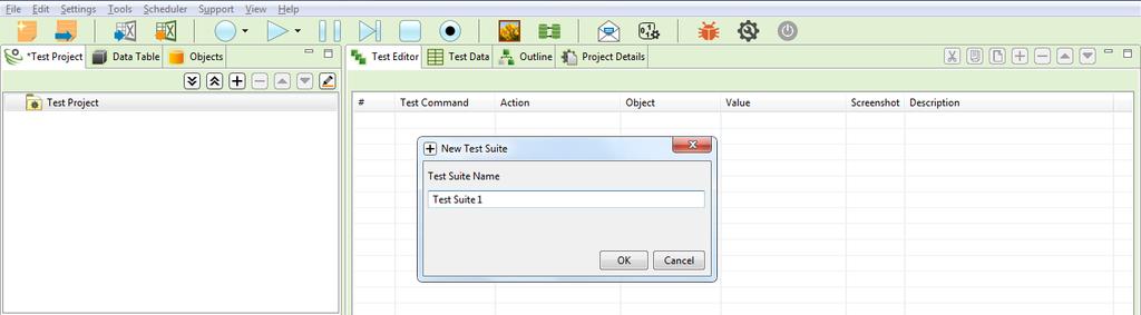button to add a New Test Suite OR Right Click on Test Project and click Add.