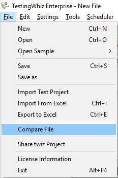 3.3 Compare File Utility Compare file utility allows users to compare Test Project/Test Suites/Test Cases of two TestingWhiz Project files.