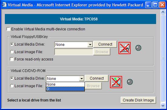 Installation Method D Remotely attached Data Source D1: Remote DVD HP s ilo (integrated Lights Out) allows you to connecting a remote DVD-drive to the ESX server.