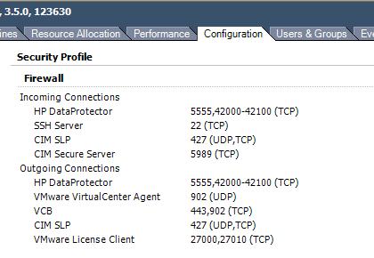 The following is an example configuration of an ESX server and a Cell Manager with open ports 5555 and 42000-42100.