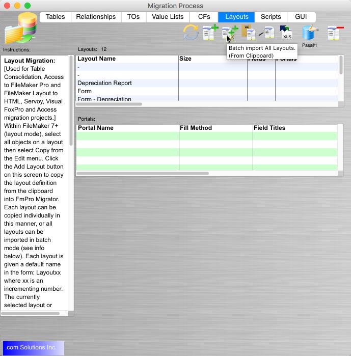 Import Layouts via Clipboard Click the Batch Import All Layouts button on the layouts table of the Migration Process window.
